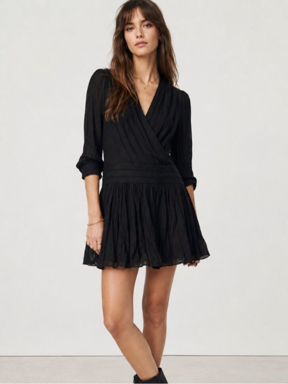 Sandro Paris Black Wrap Mini Dress | Size 1 | Classic Little Black Dress 0634